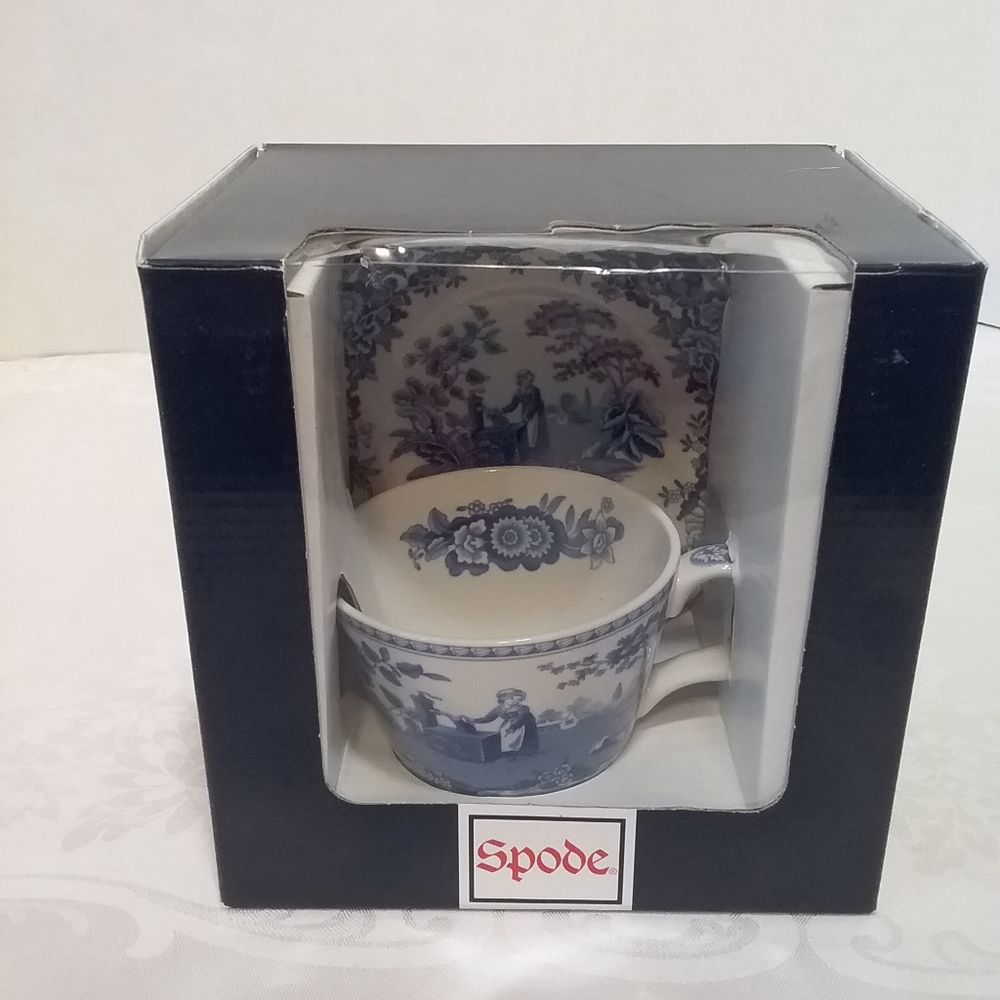 SPODE Cup & Saucer GERANIUM Blue Collection